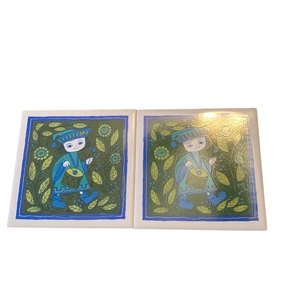 Vintage Holt Howard Ceramic Tile Trivet Hot Plate Renaissance Drummer Lot Of 2 - Picture 4 of 10